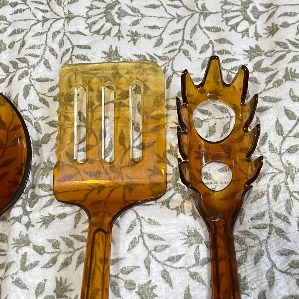 VTG Lot‎ 4 Ultra Temp Amber Utensils Spatula Pie Spoon Spaghetti Serrated  USA